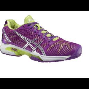 womens ASICS purple & green gel solution speed 2 athletic tennis shoes size 7.5